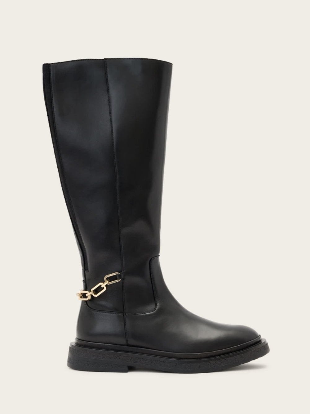 ALLSaints Escher Chain Leather Rider Boots | Black | Size 8